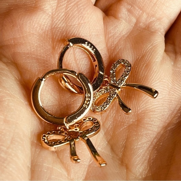 14k Gold Plated Small Sparkly Bows New Rose Gold - Charms - Picture 6 of 9